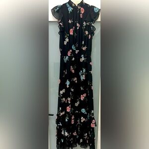 1 STATE Black Floral Maxi Tiered Bottom Mock Neck Medium